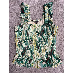 Torrid Womens Green Tropical Print Smocked Peplum Tank Top Size 0 (12) Rayon/Pol